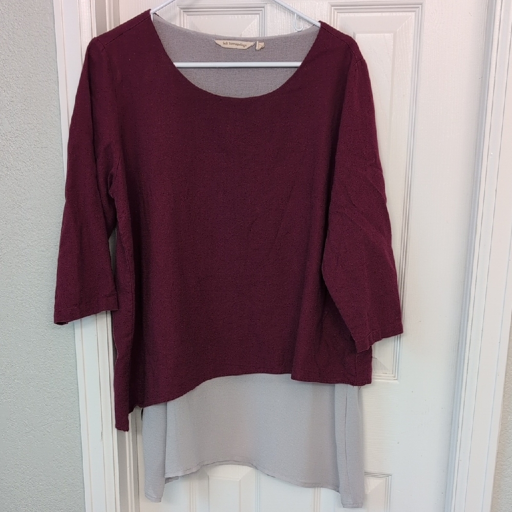 Soft Surroundings Burgundy and Gray Layered Top